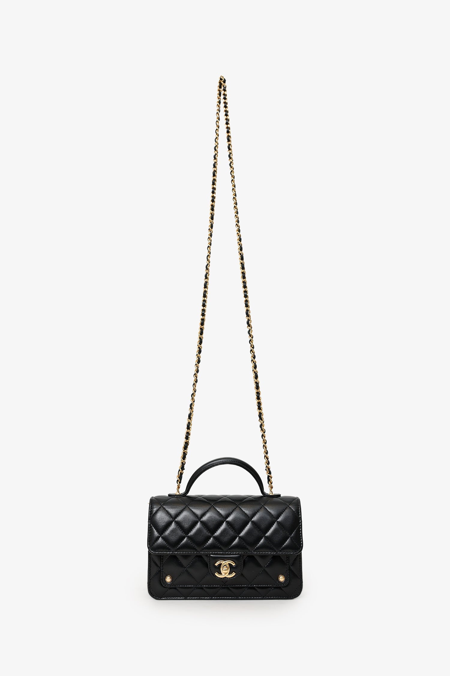 Pre-Loved Chanel™ 25B Black Lambskin Quilted Top Handle Wallet On Chain