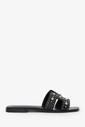 Hermès Black Leater Studded Oran Sandals Size 38
