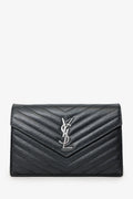 Saint Laurent Black Chevron Leather Envelope Wallet On Chain