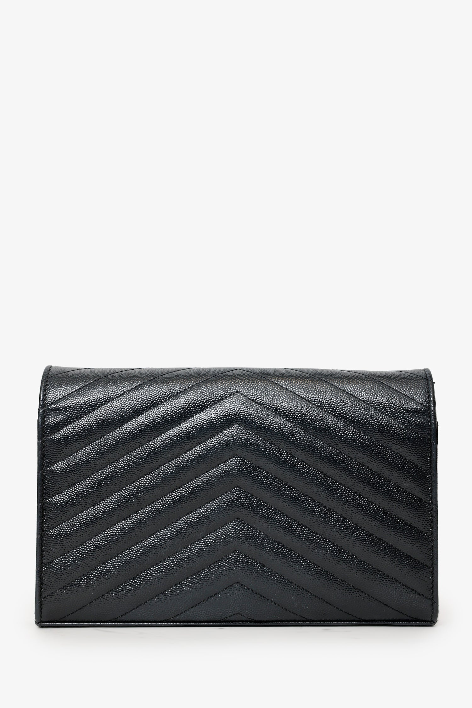 Saint Laurent Black Chevron Leather Envelope Wallet On Chain