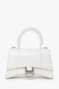 Balenciaga White Croc Embossed XS Hourglass Top Handle Bag With Strap