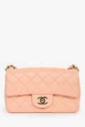 Pre-Loved Chanel™ 2022+ Peach-Pink Lambskin Mini Rectangle Classic Flap Bag