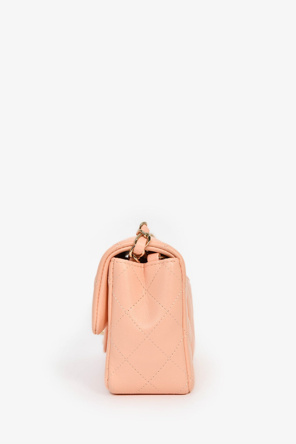 Pre-Loved Chanel™ 2022+ Peach-Pink Lambskin Mini Rectangle Classic Flap Bag