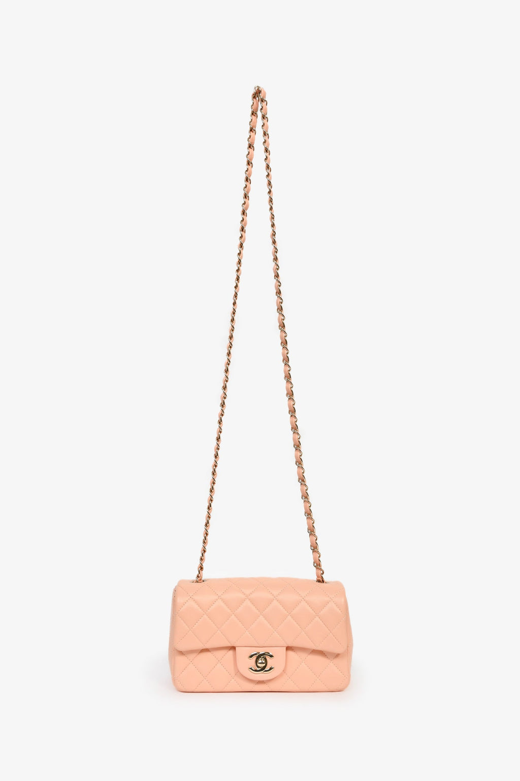 Pre-Loved Chanel™ 2022+ Peach-Pink Lambskin Mini Rectangle Classic Flap Bag