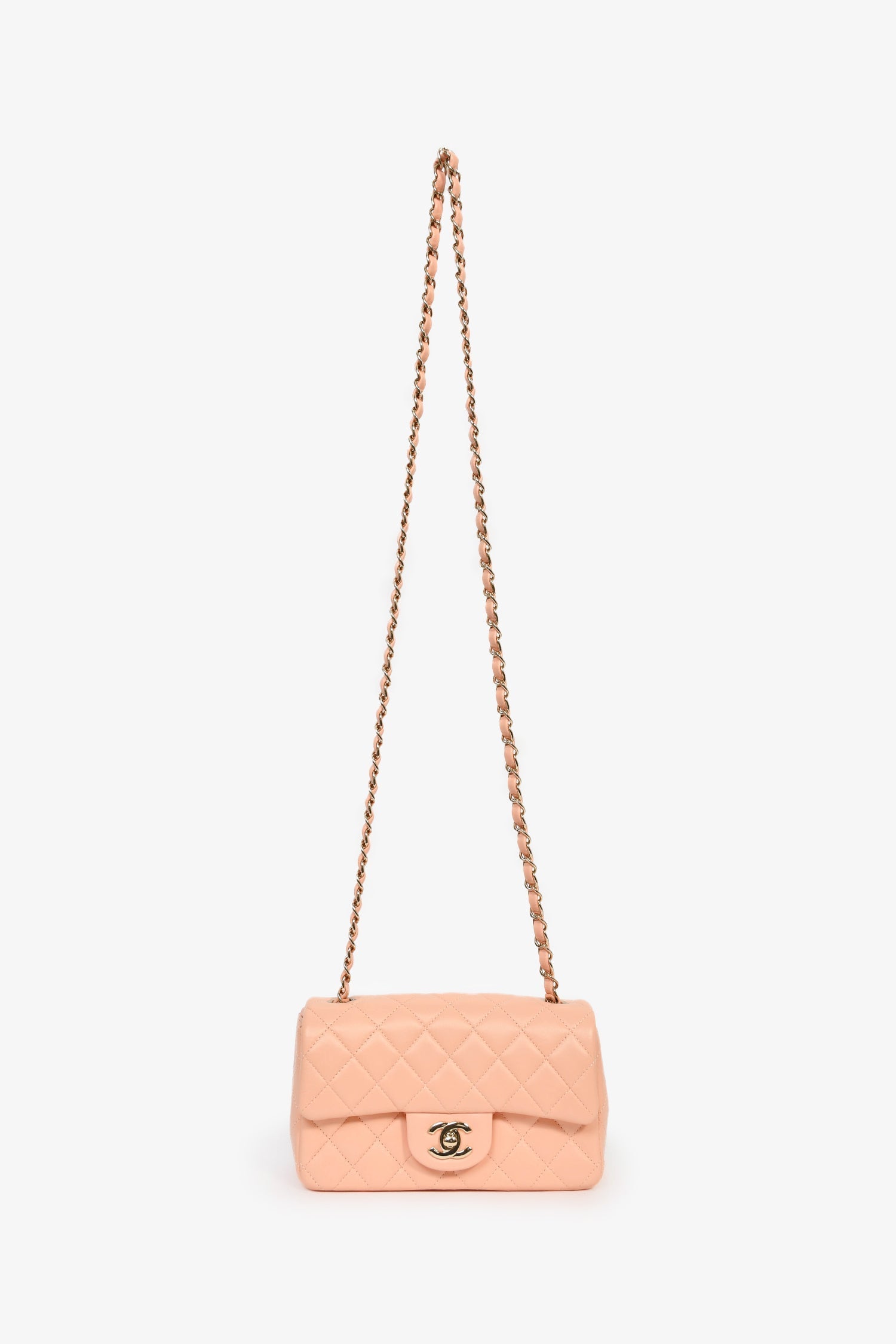 Pre-Loved Chanel™ 2022+ Peach-Pink Lambskin Mini Rectangle Classic Flap Bag