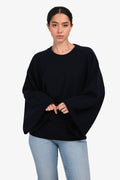 Hermès Navy Cashmere Long Sleeve Wide Sleeve Sweater Size 38