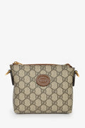 Gucci Beige GG Supreme Canvas Crossbody Bag with Wristlet Strap