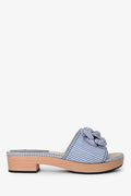 Pre-Loved Chanel™ Purple Striped Leather Camelia Platform Mules Size 40