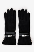 Hermès Black Suede Jade Gloves With Strap