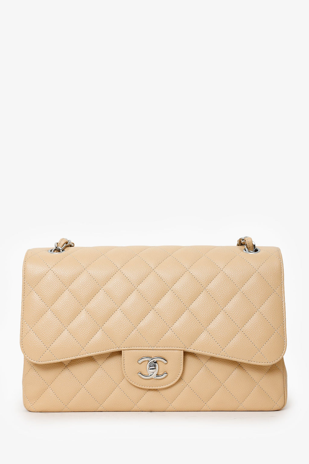 Pre-Loved Chanel™ 2016-17 Beige Caviar Leather Jumbo Double Flap Bag