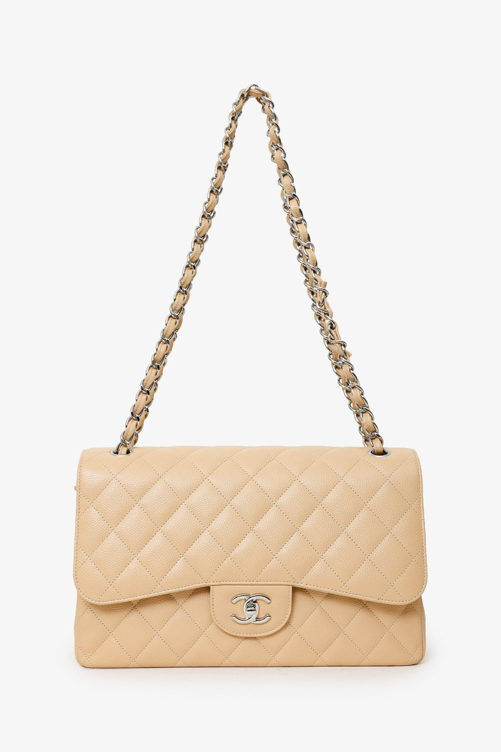 Pre-Loved Chanel™ 2016-17 Beige Caviar Leather Jumbo Double Flap Bag