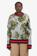 Gucci Grey Foliate Patterned Trim Detailed Sweater Size L
