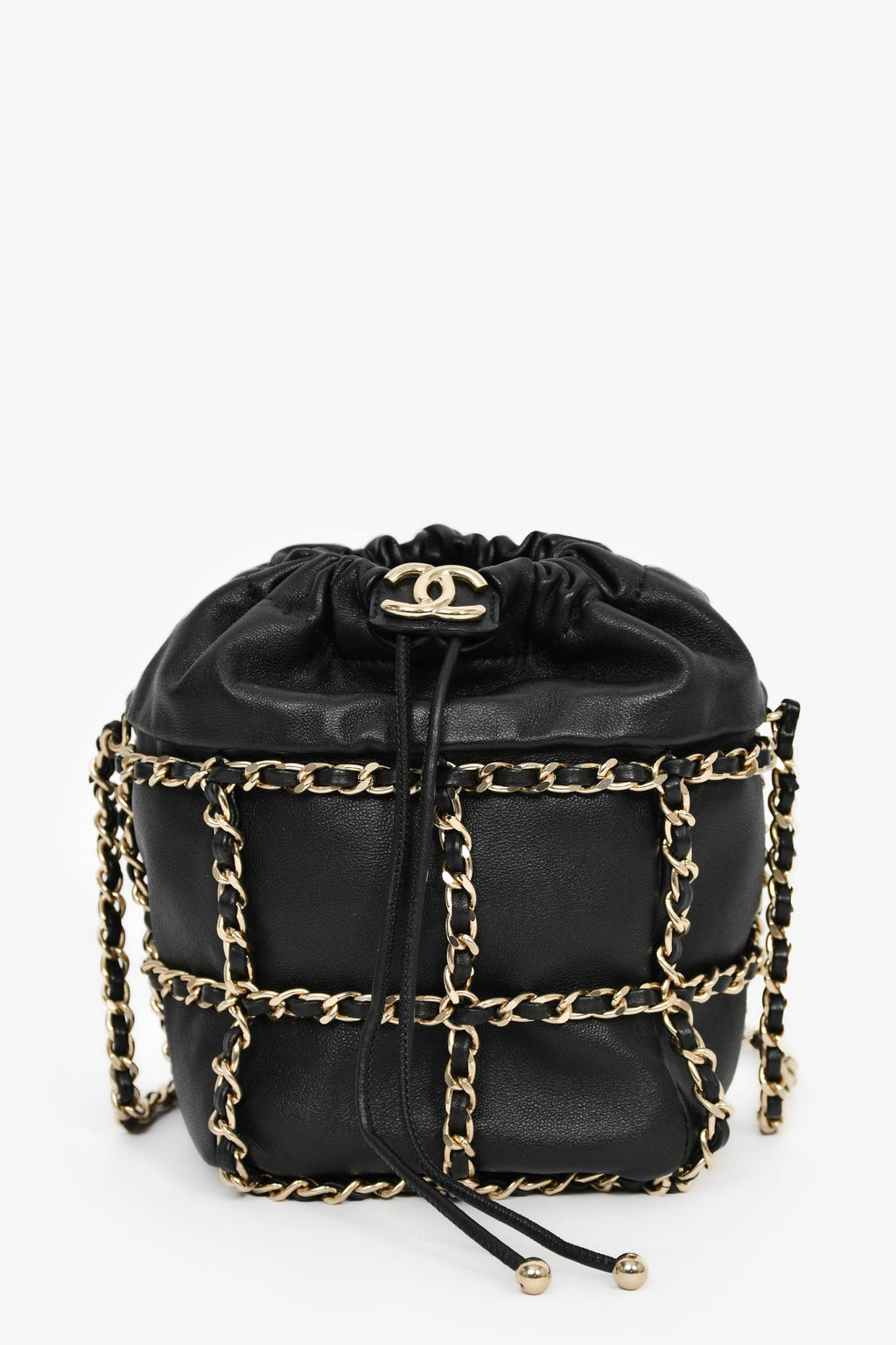 Pre-Loved Chanel™ 2019-20 Black Lambskin Drawstring Bucket Bag