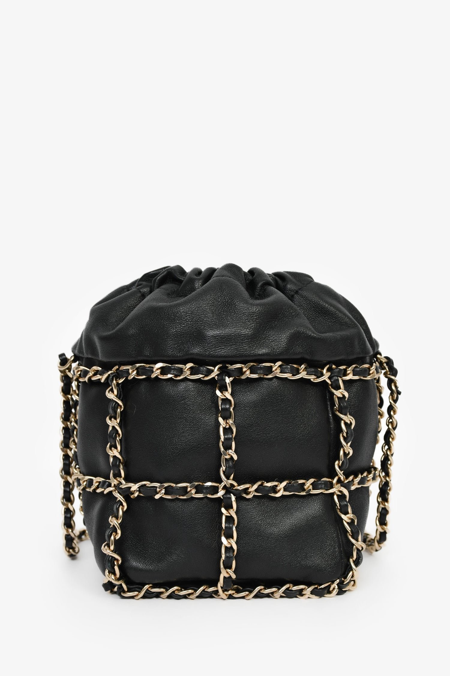 Pre-Loved Chanel™ 2019-20 Black Lambskin Drawstring Bucket Bag