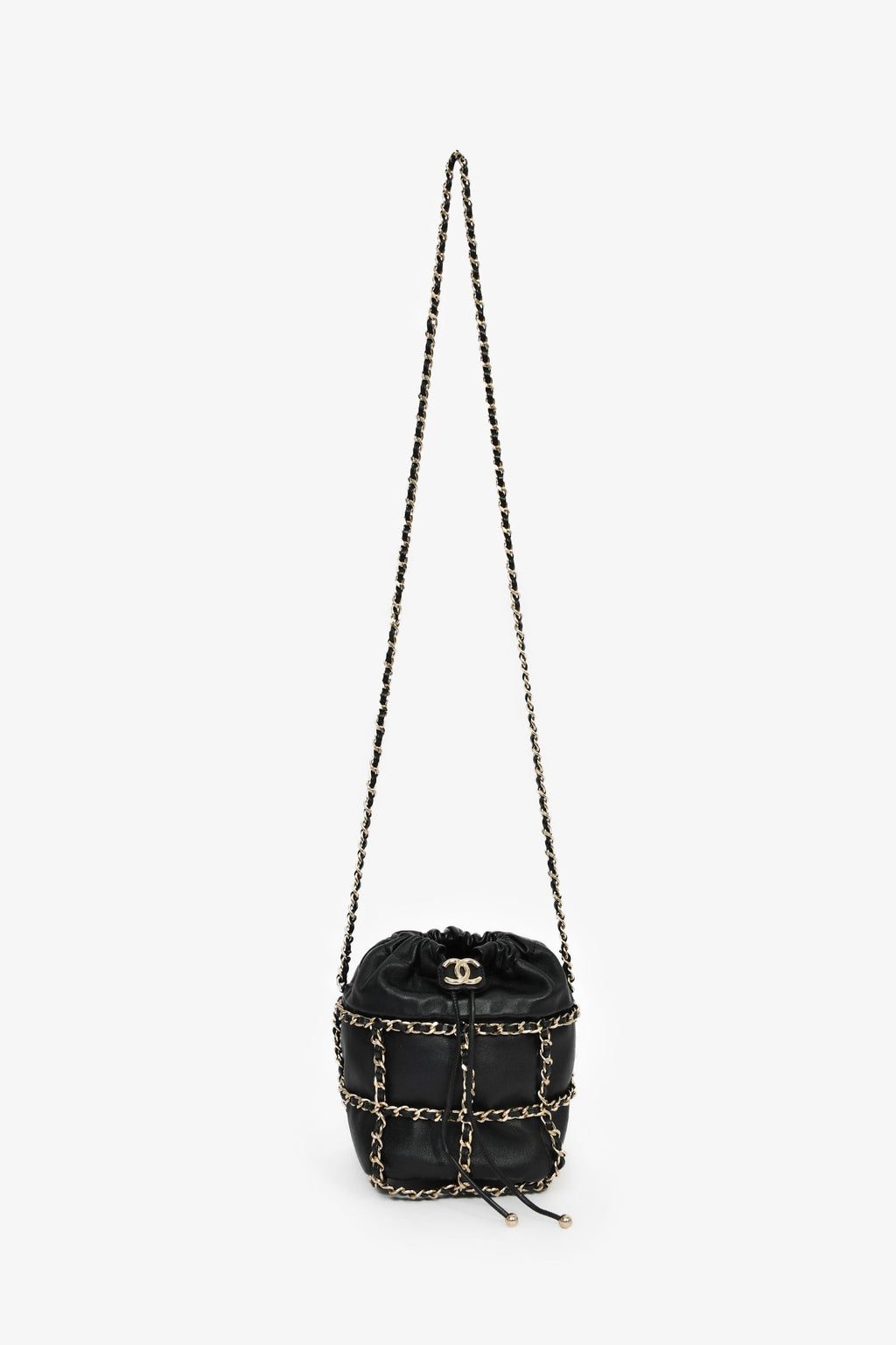 Pre-Loved Chanel™ 2019-20 Black Lambskin Drawstring Bucket Bag