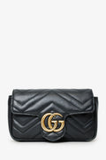 Gucci Black Leather GG Marmont Super Mini Crossbody Bag