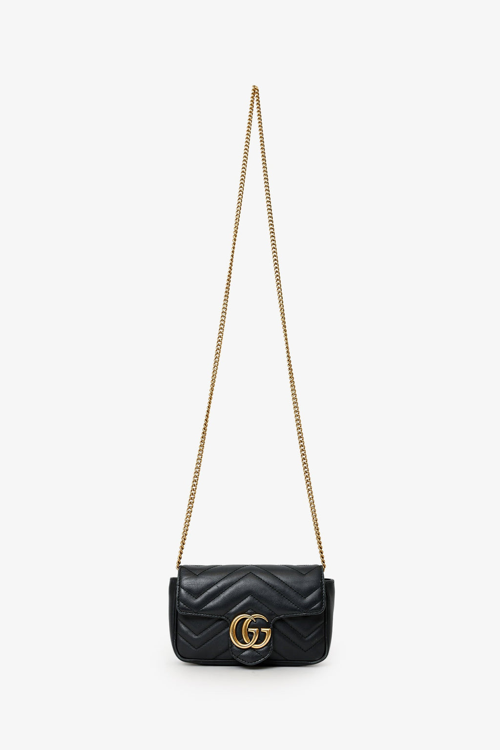Gucci Black Leather GG Marmont Super Mini Crossbody Bag