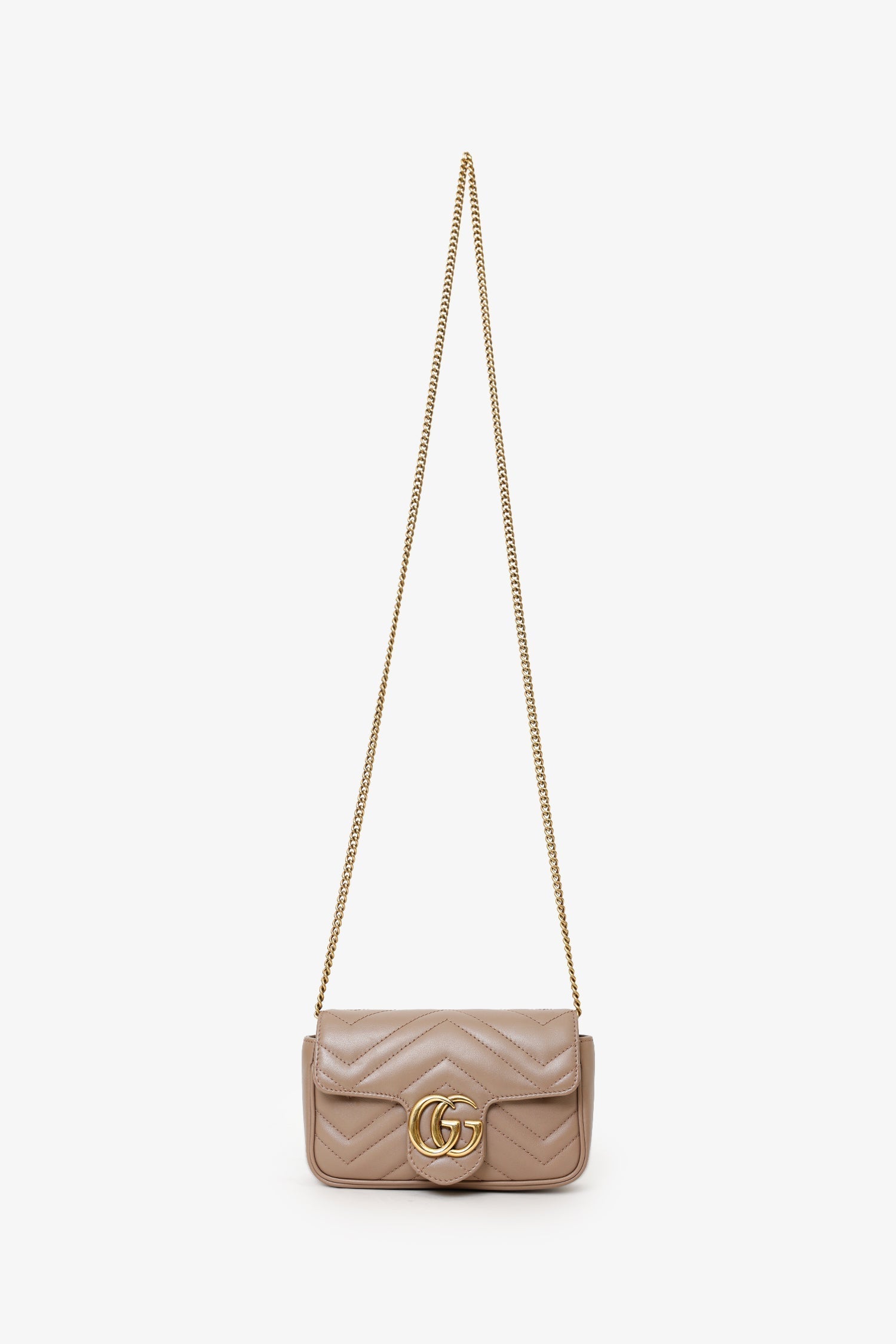 Gucci Nude Leather GG Marmont Super Mini Crossbody Bag