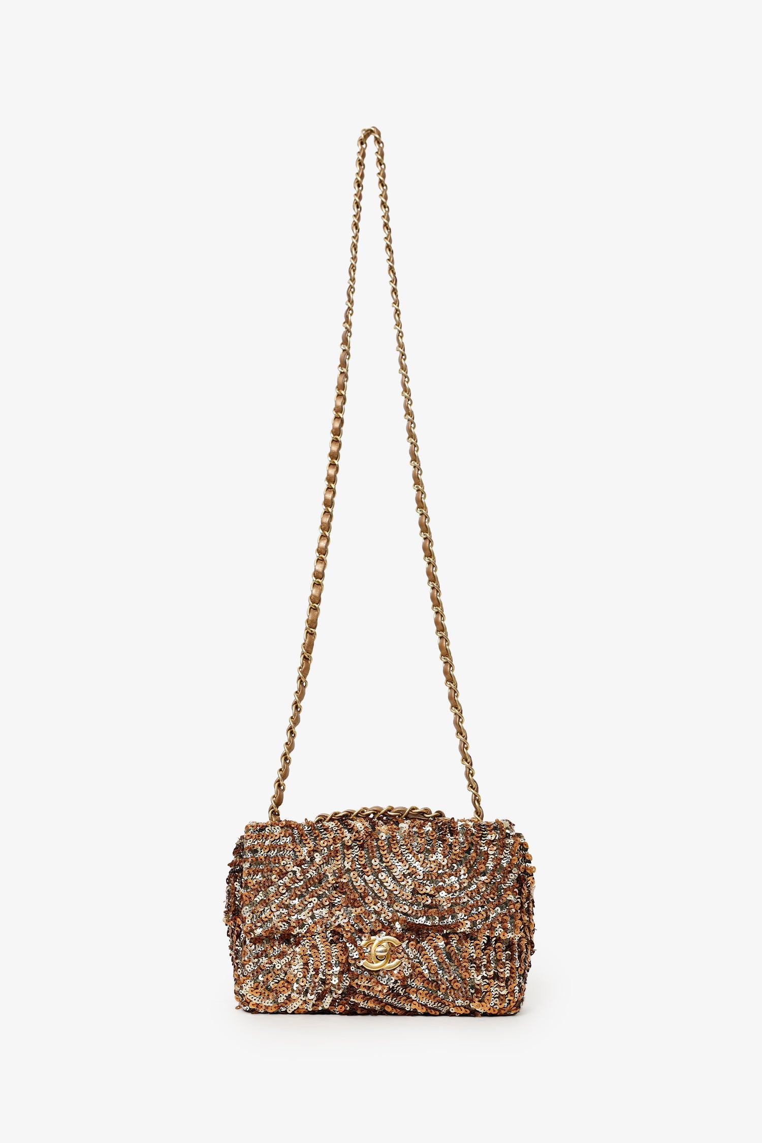 Pre-Loved Chanel™ 2019 Limited Edition Brown Sequins Mini Rectangular Single Flap