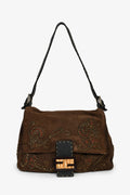 Fendi Brown Suede Selleria Mama Baguette Shoulder Bag
