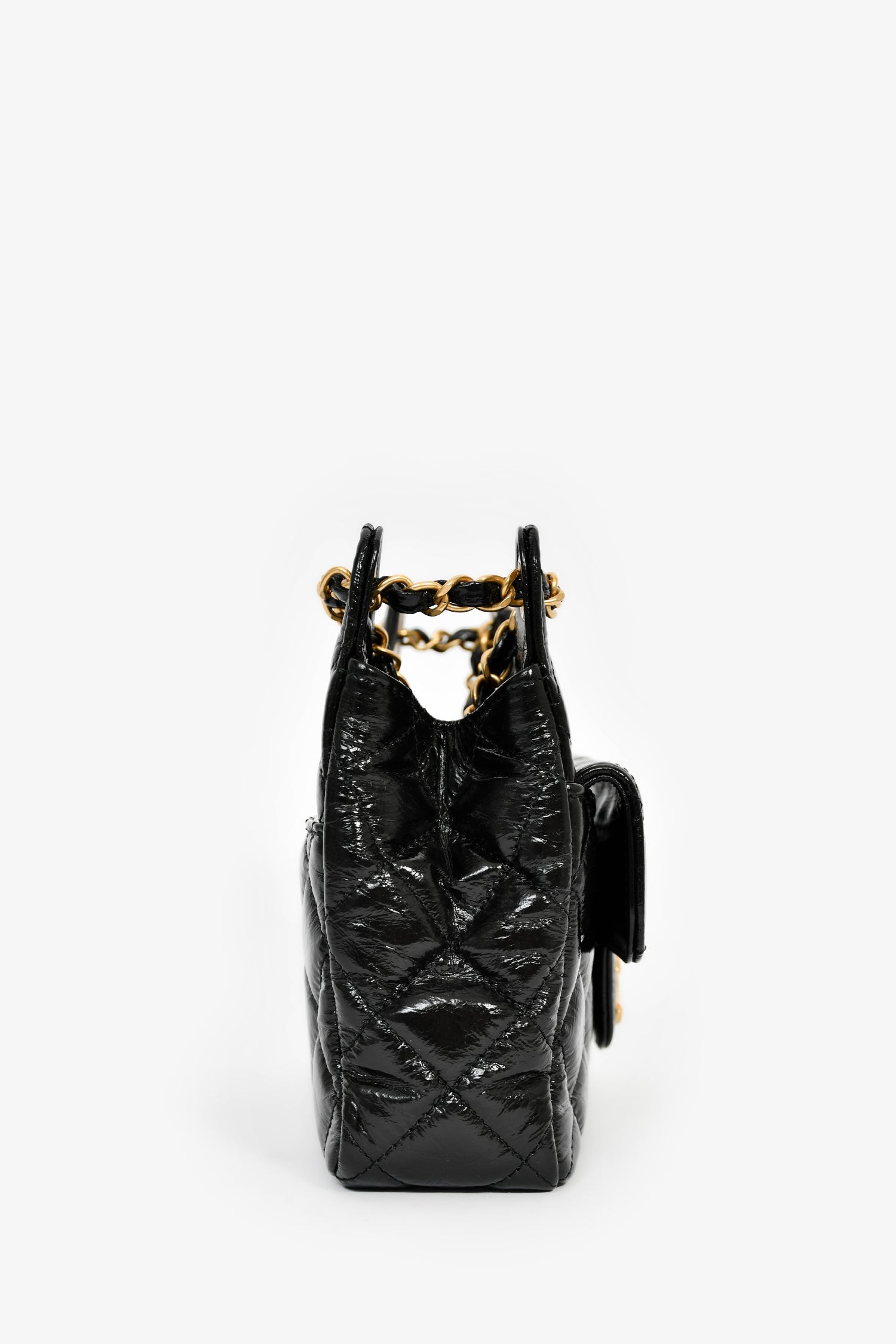Pre-Loved Chanel™ 2023 Black Patent Leather 'Wavy' CC Shoulder Bag