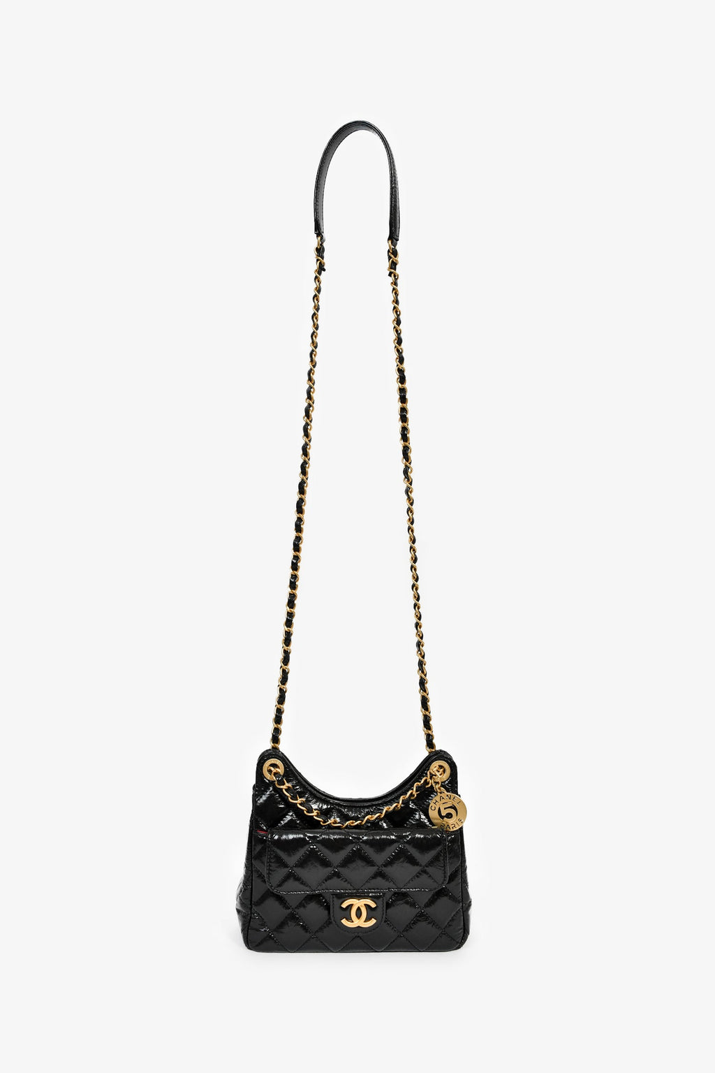 Pre-Loved Chanel™ 2023 Black Patent Leather 'Wavy' CC Shoulder Bag