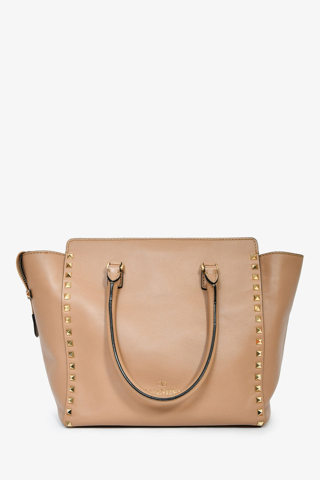 Valentino Beige Leather Small Rockstud Trapeze Tote with Strap