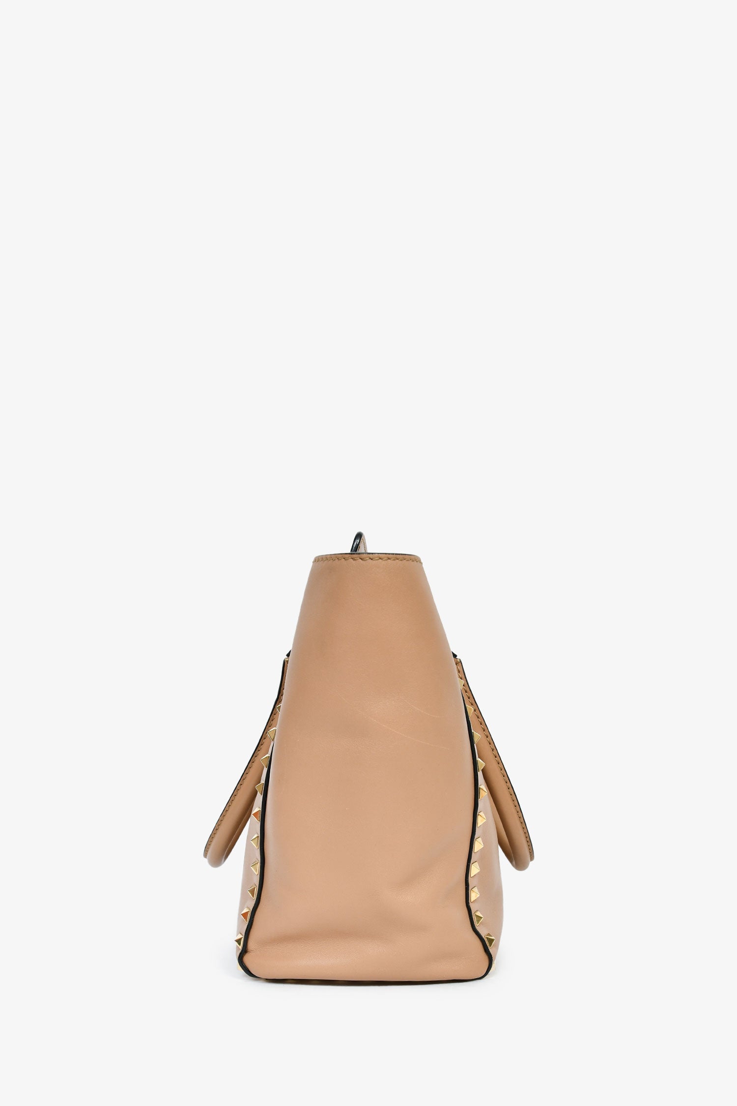 Valentino Beige Leather Small Rockstud Trapeze Tote with Strap