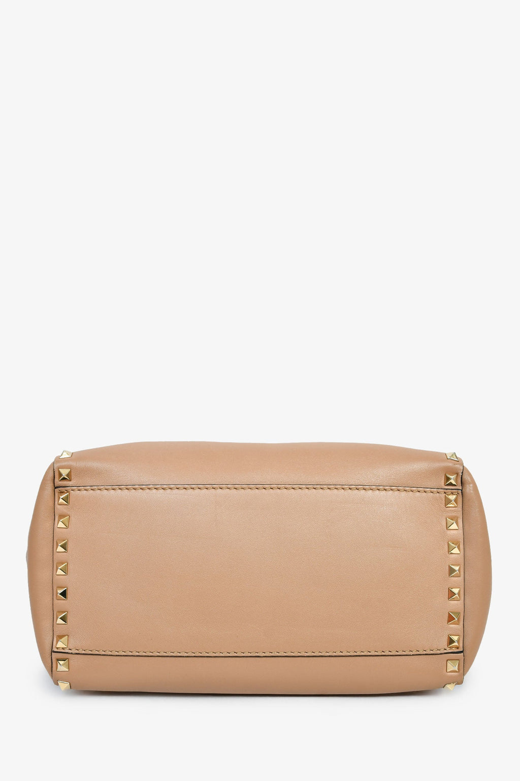 Valentino Beige Leather Small Rockstud Trapeze Tote with Strap