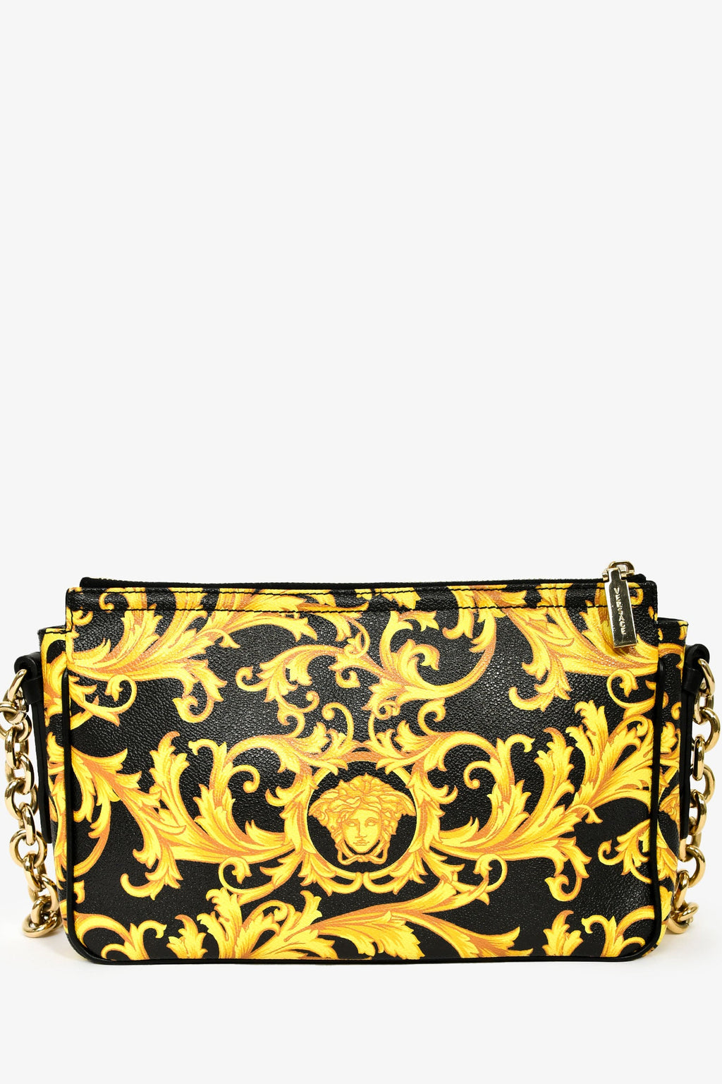 Versace Black/Yellow Leather Medusa Patterned Shoulder Bag