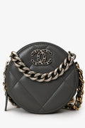 Pre-Loved Chanel™ Grey Lambskin 19 Round Crossbody Silver Hardware
