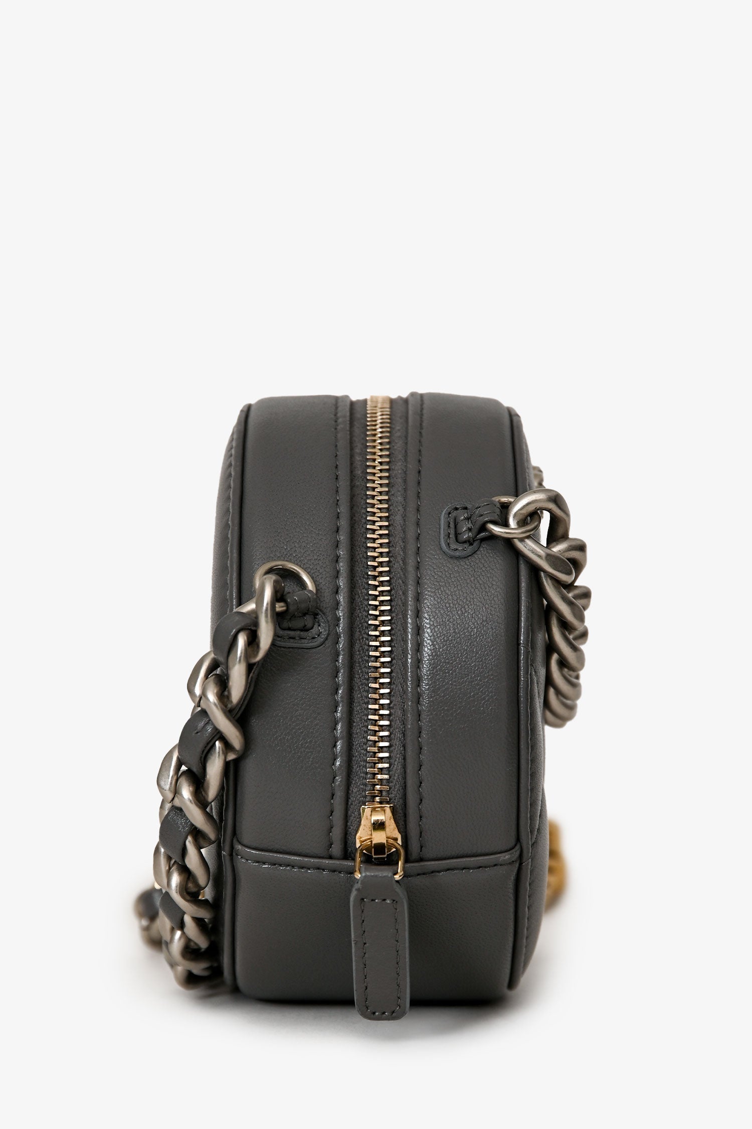 Pre-Loved Chanel™ Grey Lambskin 19 Round Crossbody Silver Hardware