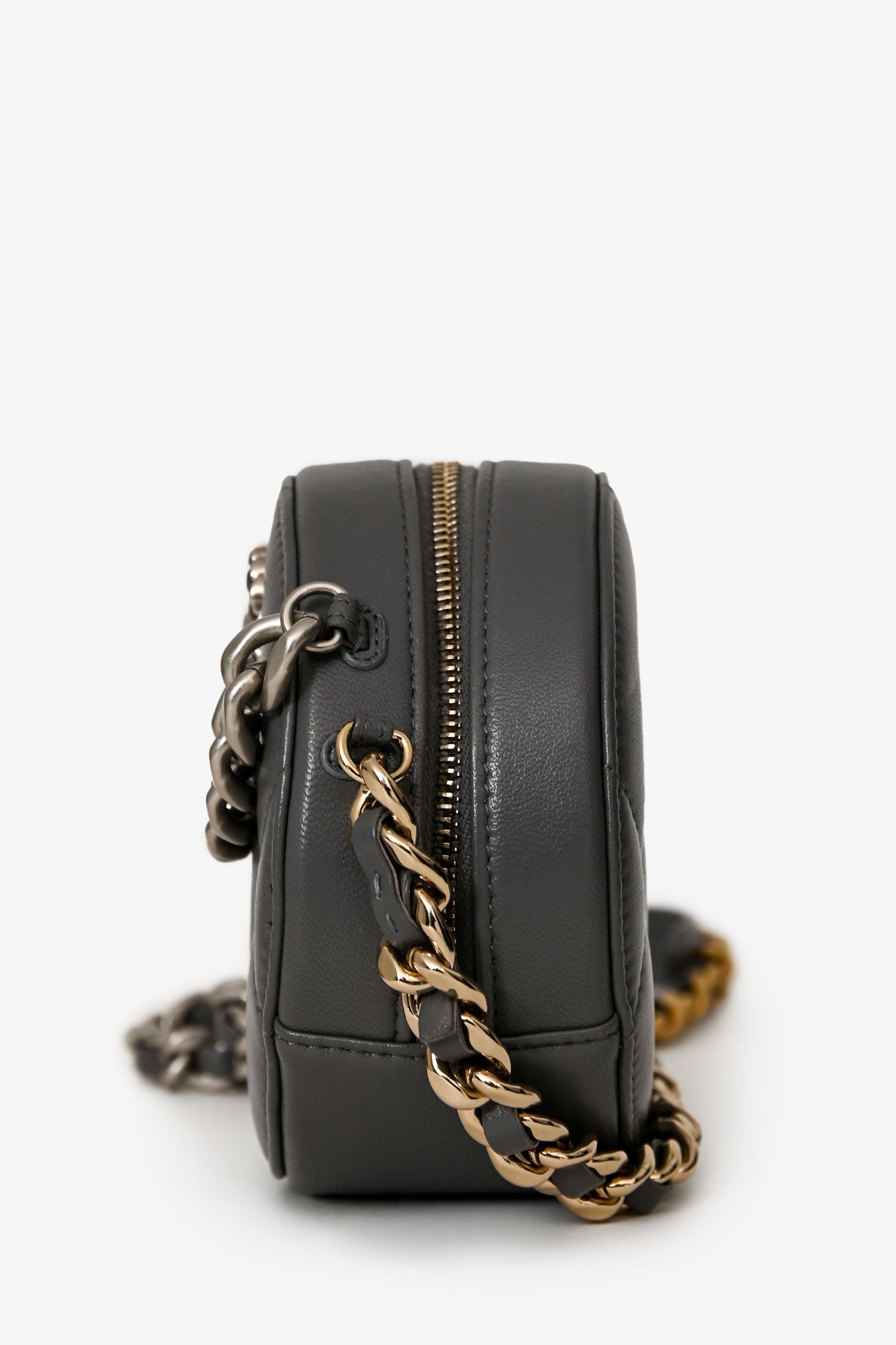 Pre-Loved Chanel™ Grey Lambskin 19 Round Crossbody Silver Hardware