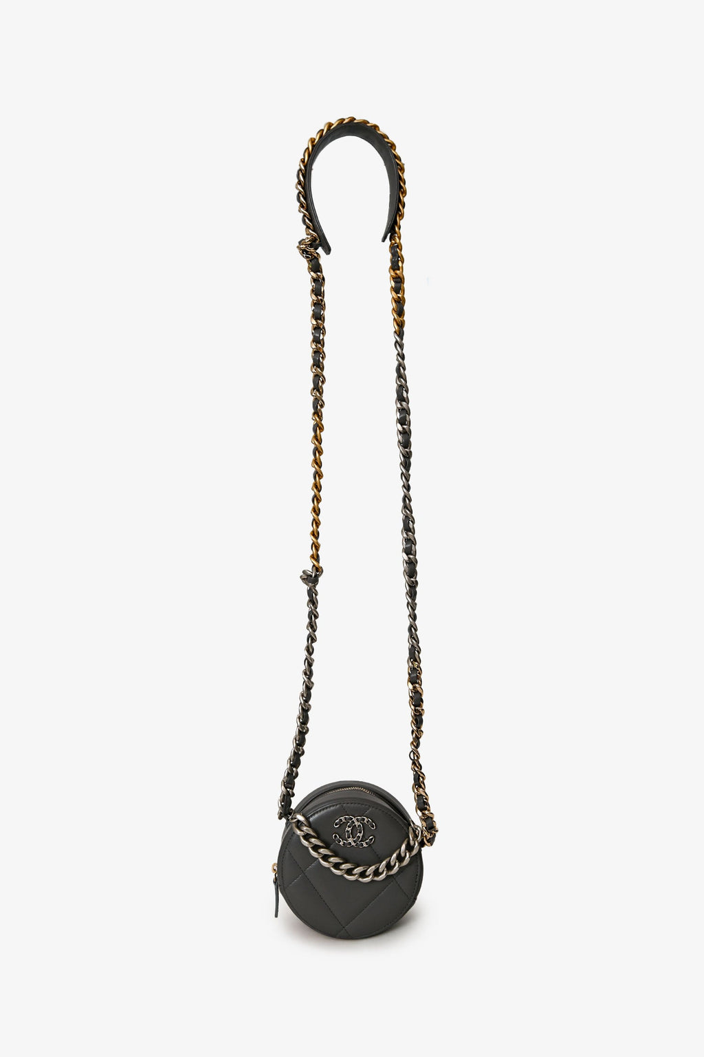 Pre-Loved Chanel™ Grey Lambskin 19 Round Crossbody Silver Hardware