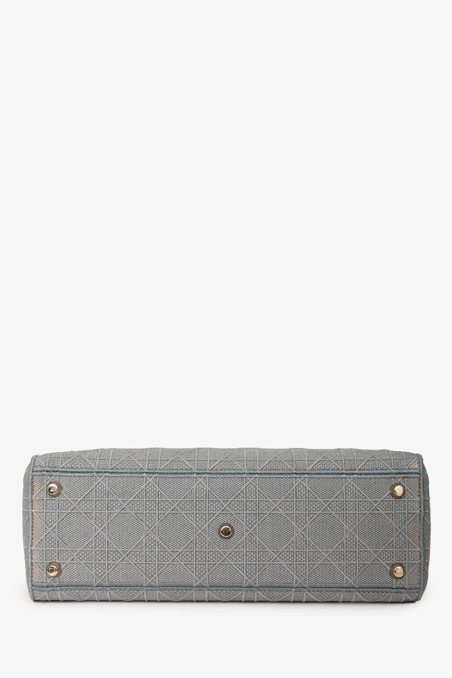 Christian Dior 2020 Grey Cannage Embroidered Canvas Large Lady D-Lite With Strap
