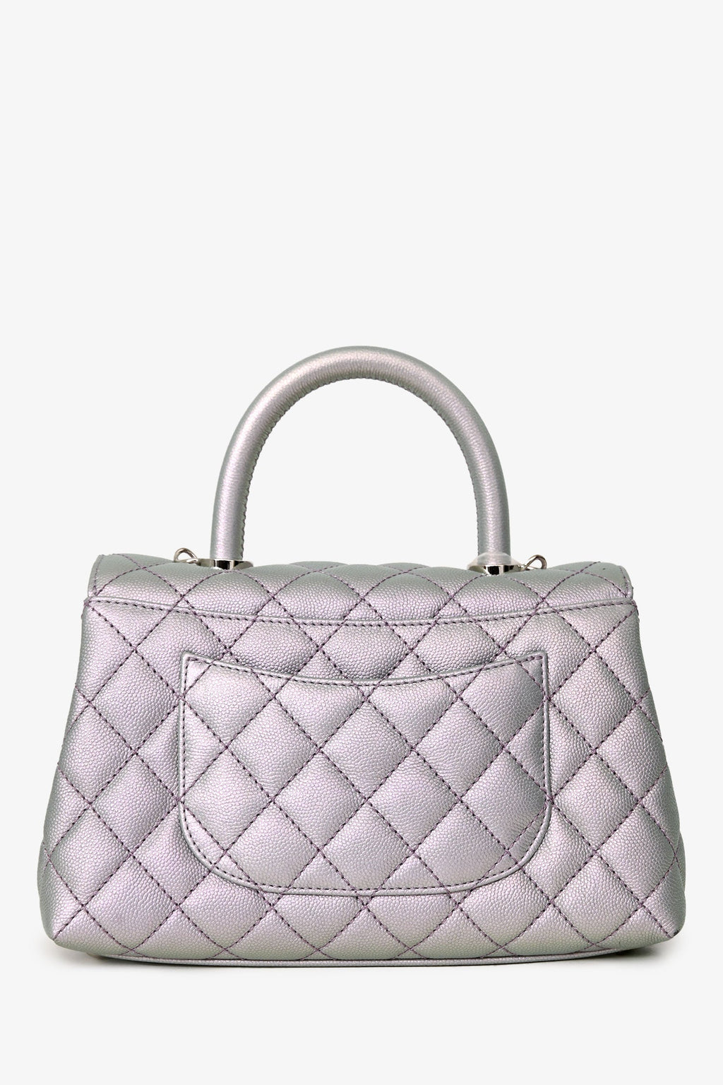 Pre-Loved Chanel™ 2021 Metallic Champagne Gold Quilted Caviar Mini Coco Top Handle Bag