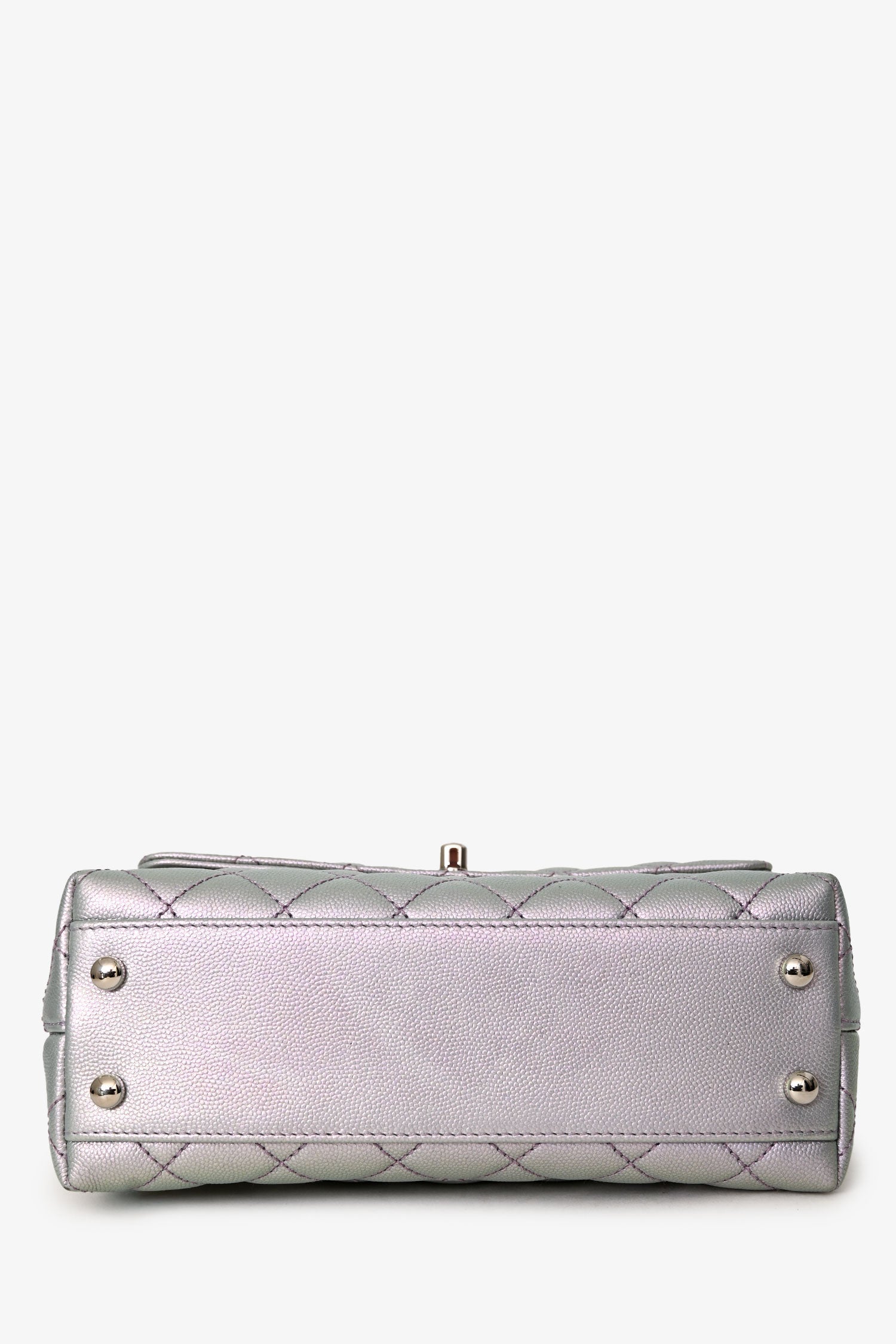 Pre-Loved Chanel™ 2021 Metallic Champagne Gold Quilted Caviar Mini Coco Top Handle Bag