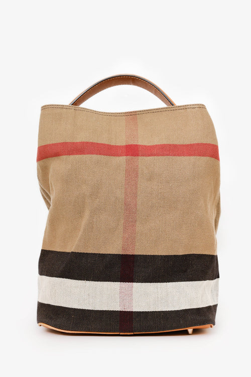 Burberry Brown House Check Canvas Ashby Bucket Bag With Pouch