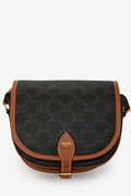 Celine 2020 Brown Leather/Canvas Triomphe Medium 'Folco' Crossbody Bag