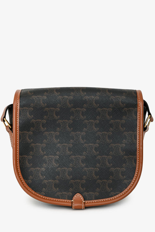 Celine 2020 Brown Leather/Canvas Triomphe Medium 'Folco' Crossbody Bag