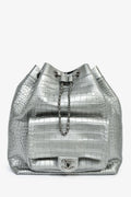 Pre-Loved Chanel™ 2019 Silver Croc Embossed Pocket Backpack