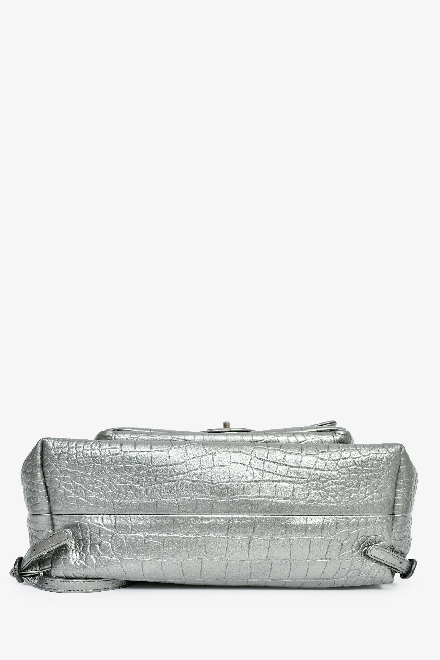 Pre-Loved Chanel™ 2019 Silver Croc Embossed Pocket Backpack