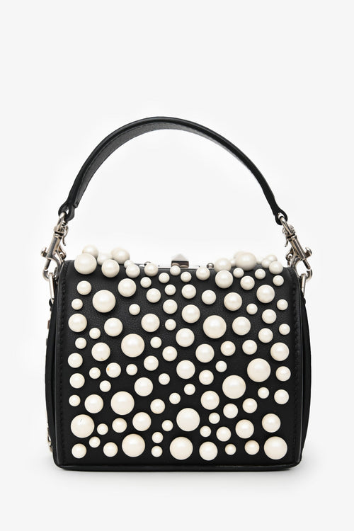Alexander McQueen Black Leather Faux Pearl Embellished Box Crossbody