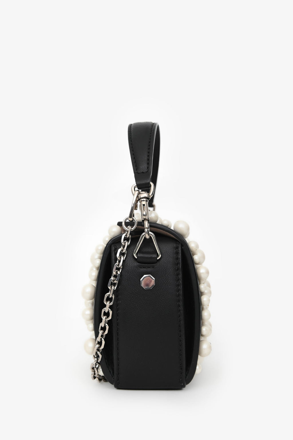 Alexander McQueen Black Leather Faux Pearl Embellished Box Crossbody