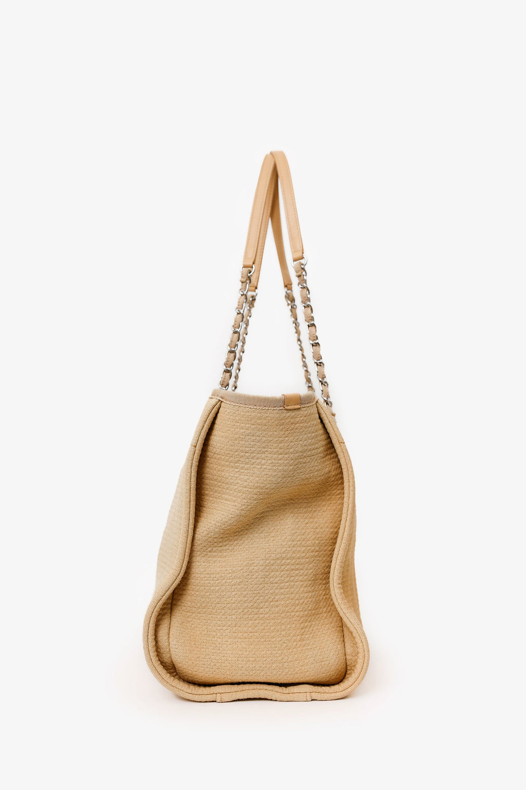 Pre-Loved Chanel™ 2022 Beige Canvas Deauville Small Shopping Tote Bag