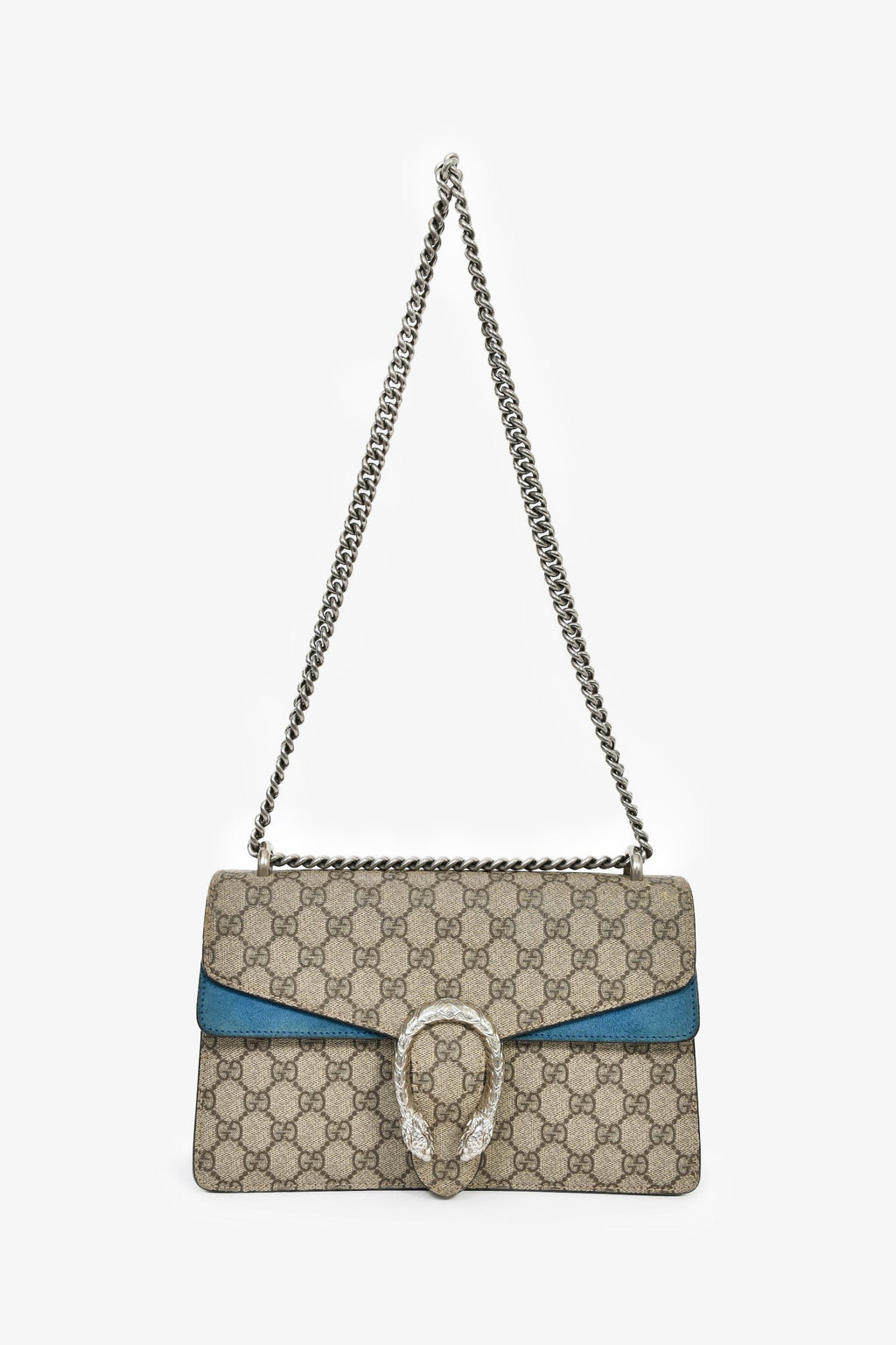 Gucci GG Supreme Monogram Canvas/Blue Suede Small Dionysus Shoulder Bag