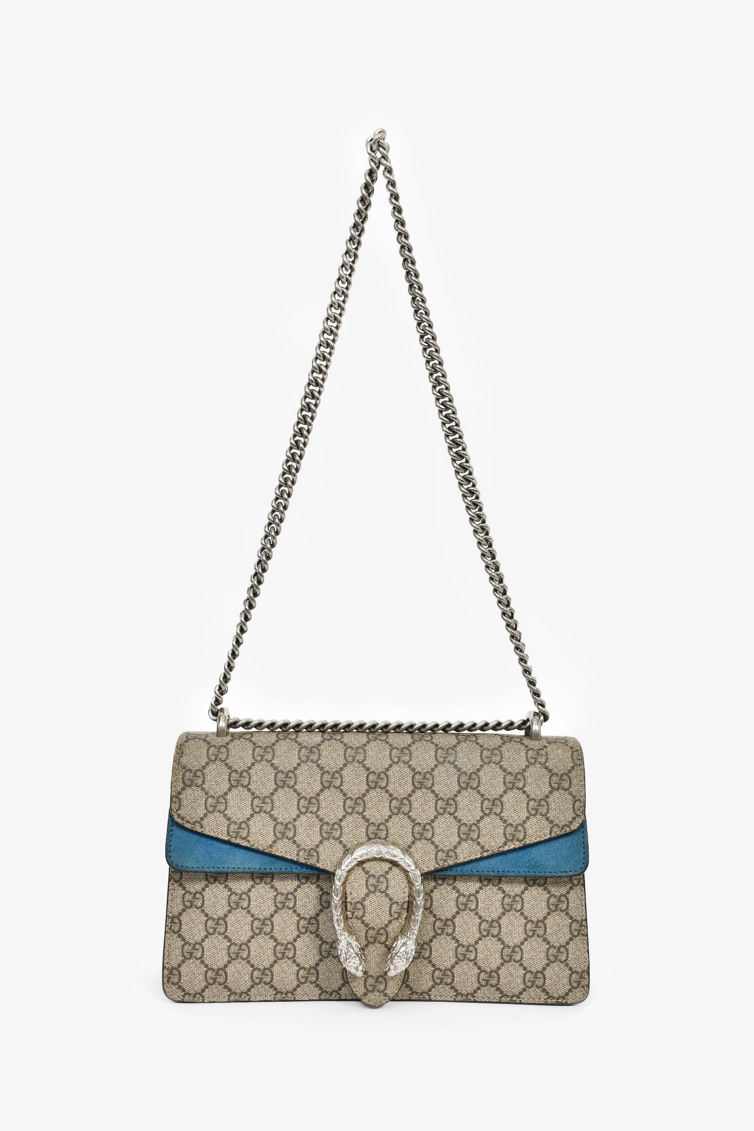 Gucci GG Supreme Monogram Canvas/Blue Suede Small Dionysus Shoulder Bag