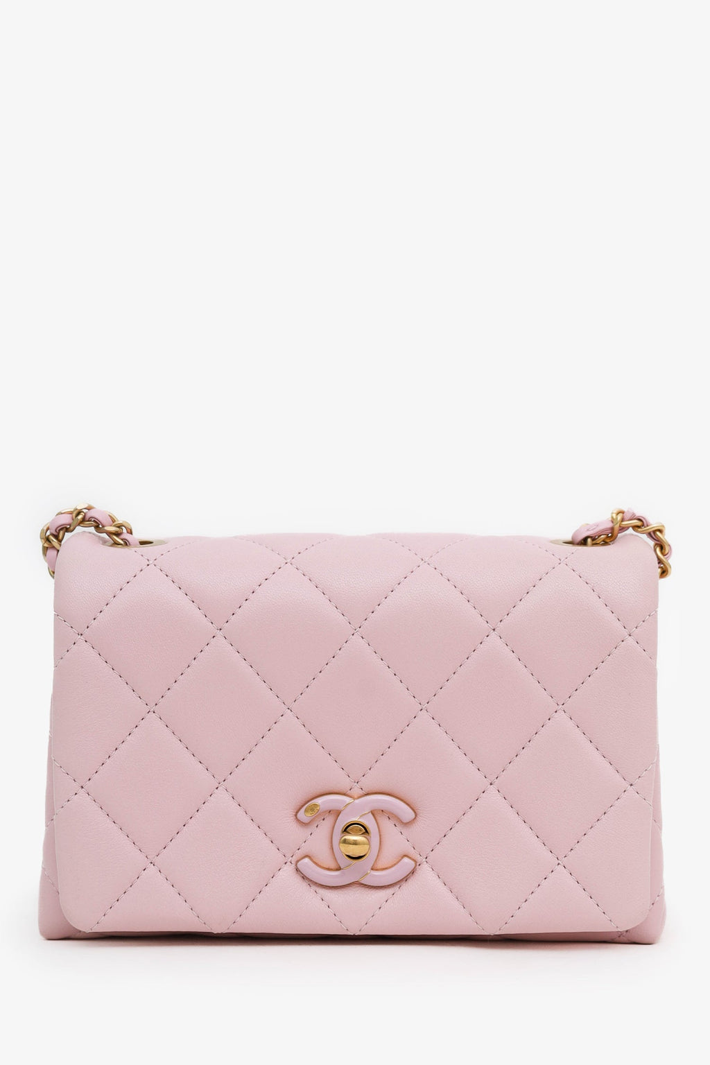 Pre-Loved Chanel™ 24A Light Pink Quilted Lambskin Small CC Enamel Flap Bag