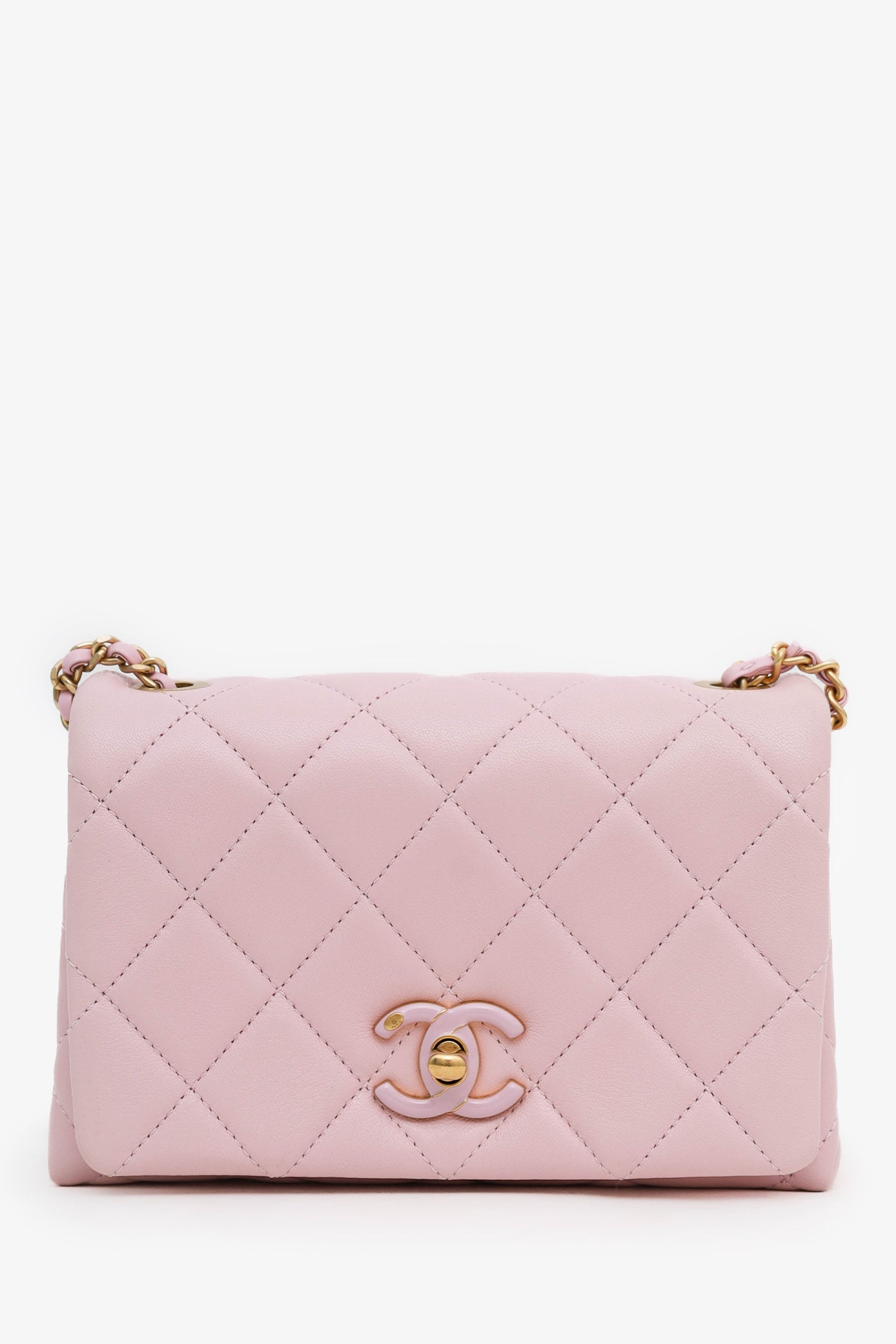 Pre-Loved Chanel™ 24A Light Pink Quilted Lambskin Small CC Enamel Flap Bag