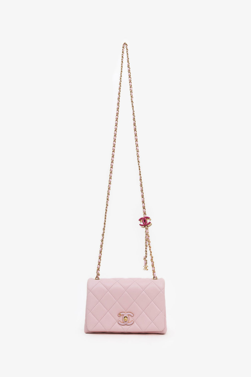 Pre-Loved Chanel™ 24A Light Pink Quilted Lambskin Small CC Enamel Flap Bag